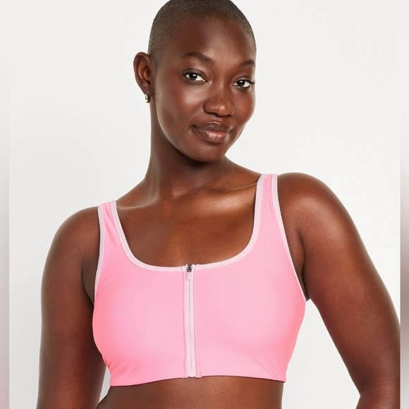 NWT! Old Navy Pink Neon Edge Zip-Front Bikini Swim Top - Size XXL 💎 - Picture 5 of 8